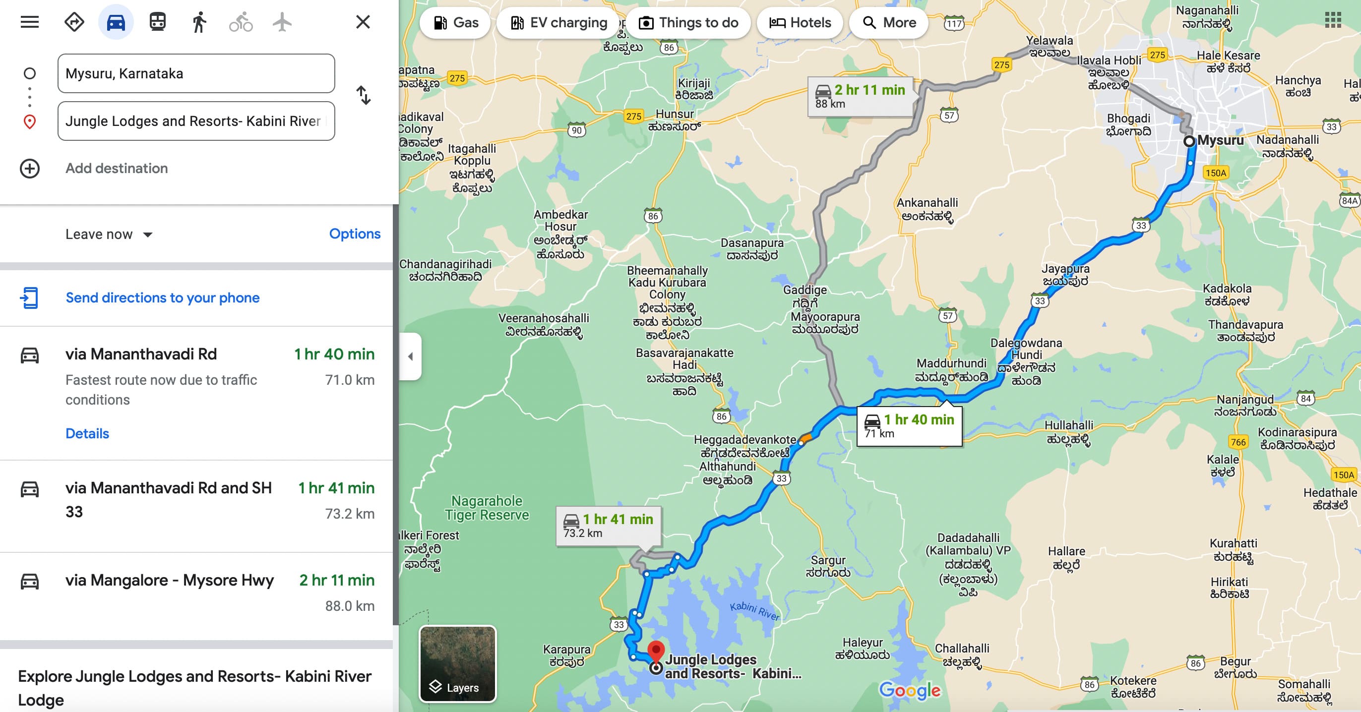 Directions to Kabini River Lodge, Jungle Lodges and Resorts